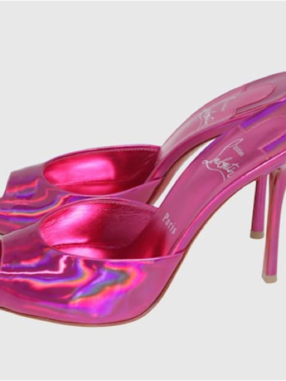 Christian Louboutin Metallic Pink Dolly 100 Peep Toe Mules size 38- brand new - Picture 2 of 4